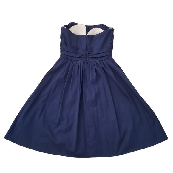Fit Flare Cocktail Dress Davids Bridal Size 2 Navy Blue Pleated Strapless Prom - Picture 9 of 10